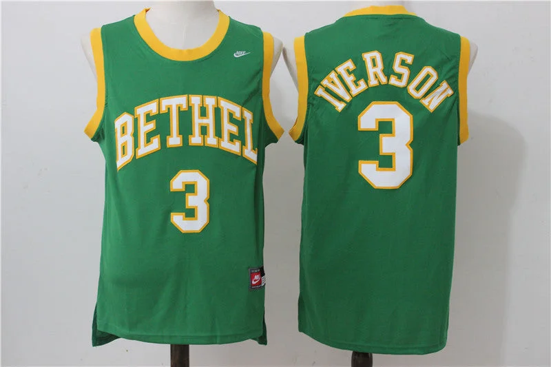 Bethel High School 3 Allen Iverson Green All Stitched Basketball Jersey