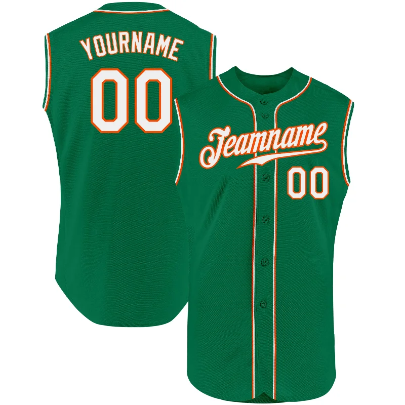 Custom Kelly Green White-Orange Authentic Sleeveless Baseball Jersey