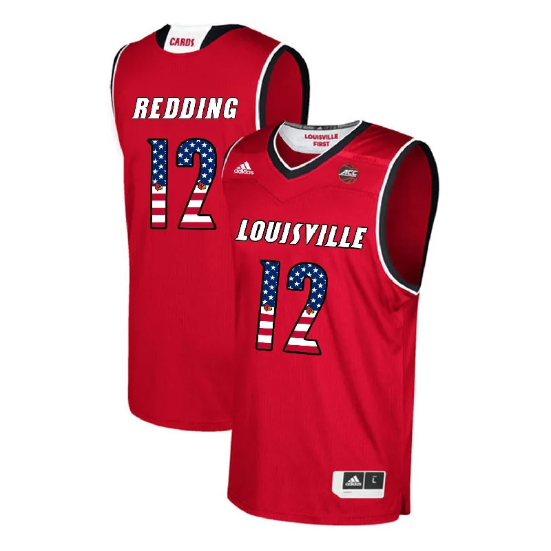 Louisville Cardinals 12 Jacob Redding Red USA Flag College Basketball Basketball Jersey