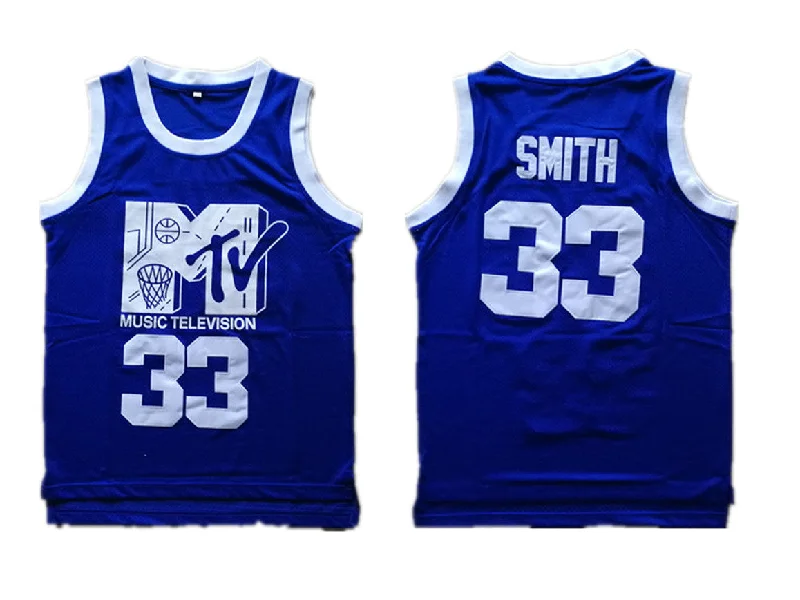 Music Television MTV 33 Will Smith Blue Stitched Movie Basketball Jersey