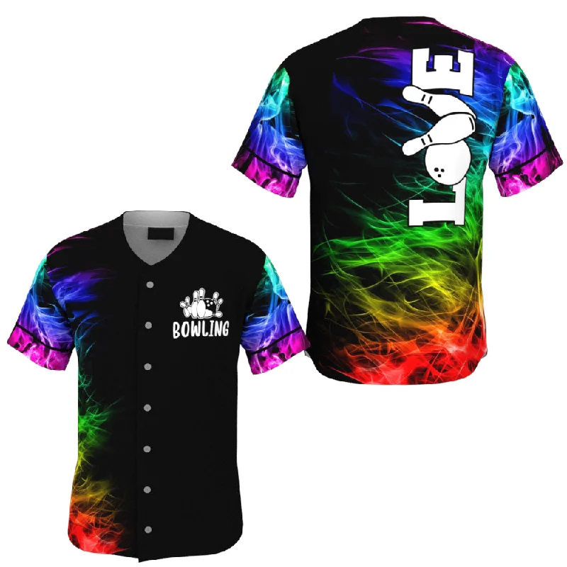 Bowling Love Colorful Smoke Flame Baseball Jersey, Gift for Bowler