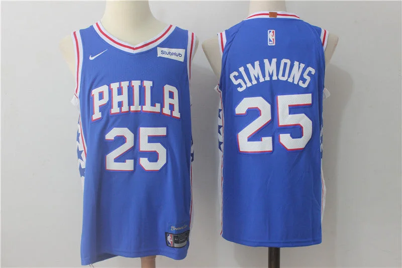 76ers 25 Ben Simmons Blue Authentic Basketball Jersey