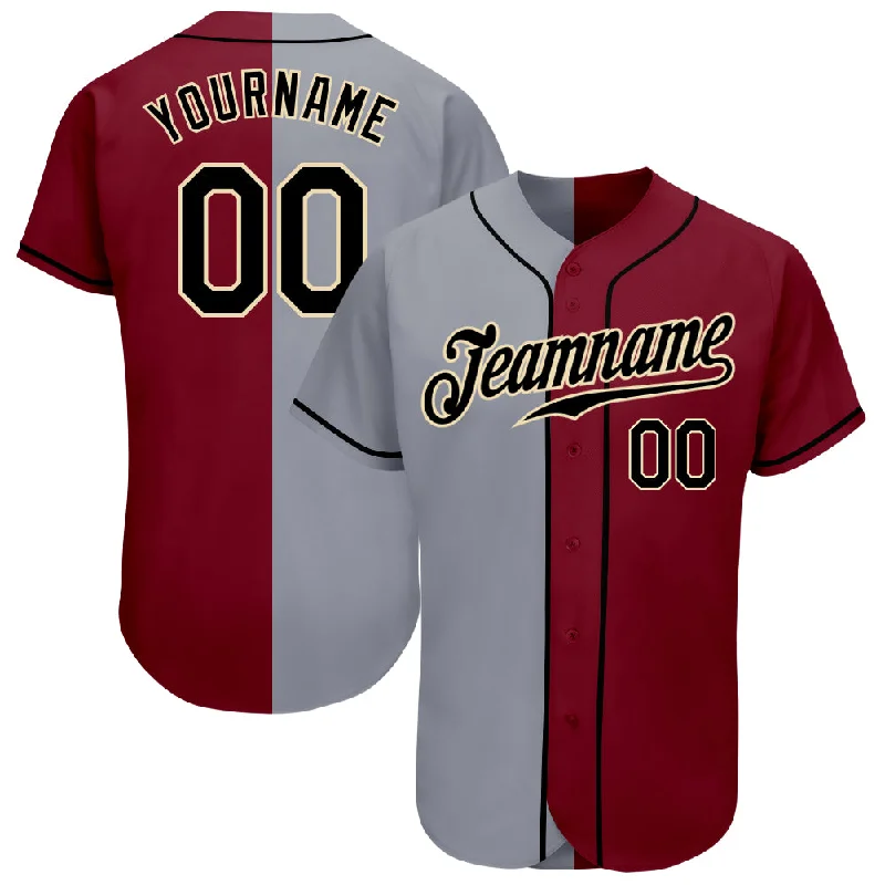 Custom Crimson Black-Gray Authentic Split Fashion Baseball Jersey