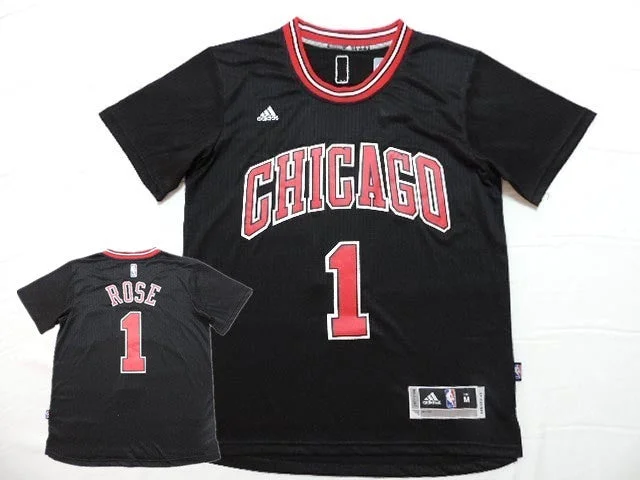 Bulls 1 Rose Black Short Sleeve Basketball Jersey