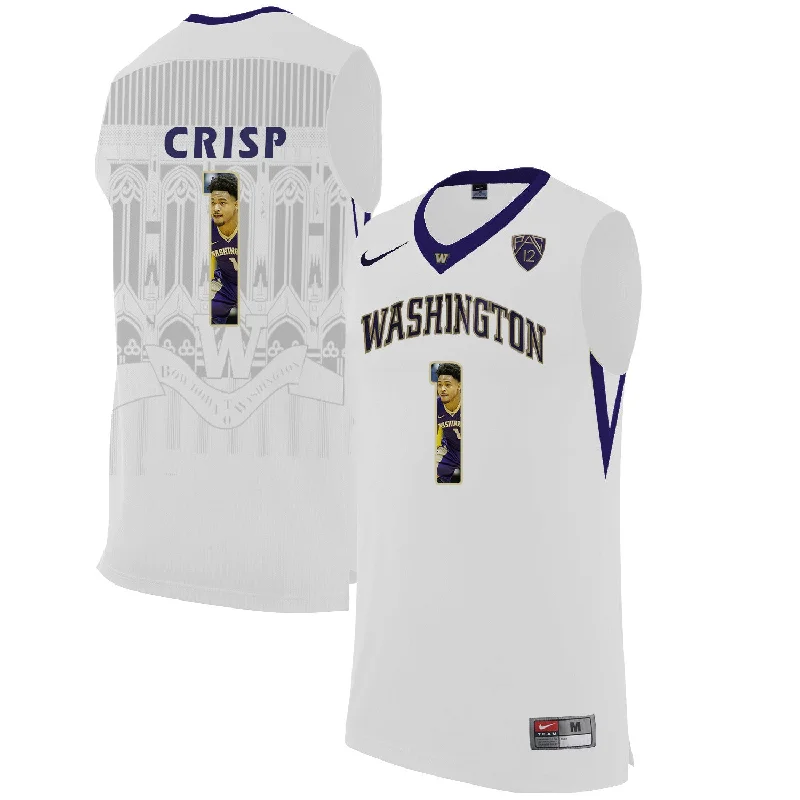 Washington Huskies 1 David Crisp White With Portait College Basketball Basketball Jersey