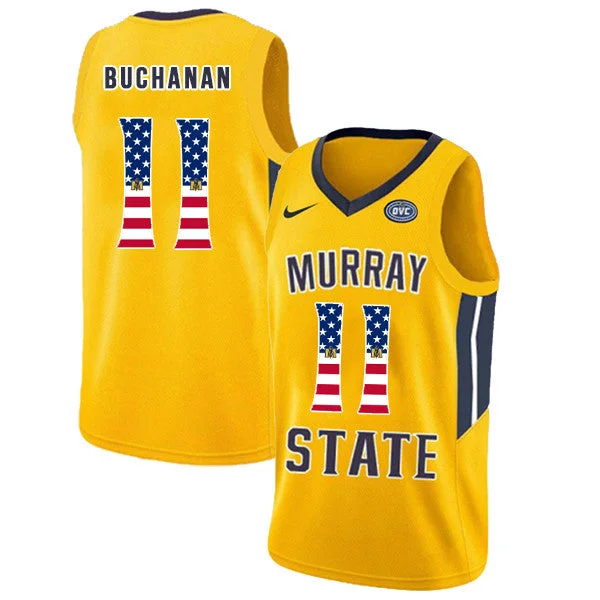 Murray State Racers 11 Shaq Buchanan Yellow USA Flag College Basketball Basketball Jersey