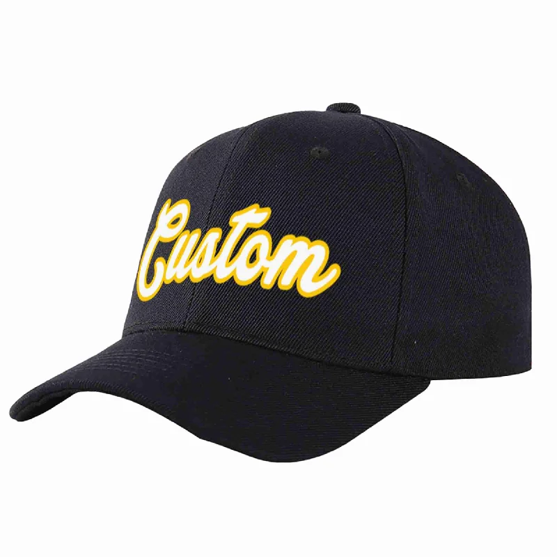 Custom Black White-Gold Curved Eaves Sport Baseball Cap Design for Men/Women/Youth