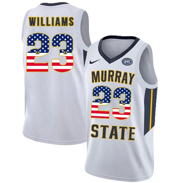 Murray State Racers 23 KJ Williams White USA Flag College Basketball Basketball Jersey