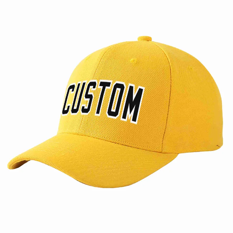 Custom Gold Black-White Curved Eaves Sport Baseball Cap Design for Men/Women/Youth