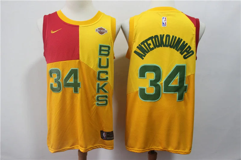 Bucks 34 Giannis Antetokounmpo Yellow 2018-19 City Edition Swingman Basketball Jersey