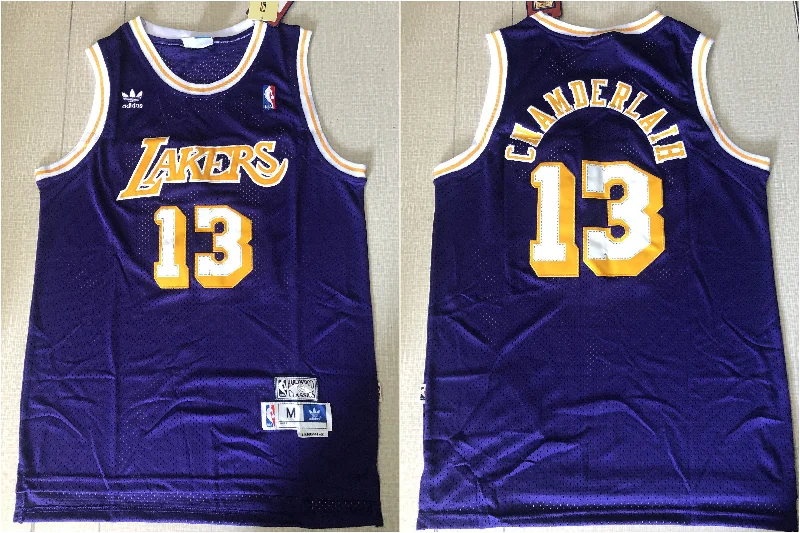 Lakers 13 Wilt Chamberlain Purple Hardwood Classics Basketball Jersey