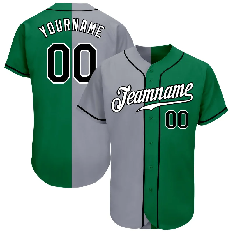 Custom Kelly Green Black-Gray Authentic Split Fashion Baseball Jersey