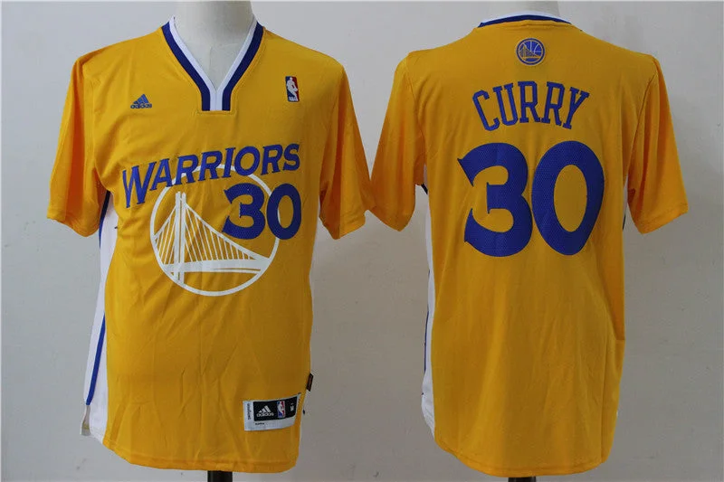 Warriors 30 Stephen Curry Yellow Short Sleeve Swingman Basketball Jersey