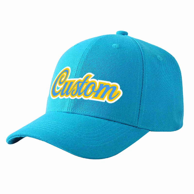 Custom Aqua Powder Blue-Gold Curved Eaves Sport Baseball Cap Design for Men/Women/Youth