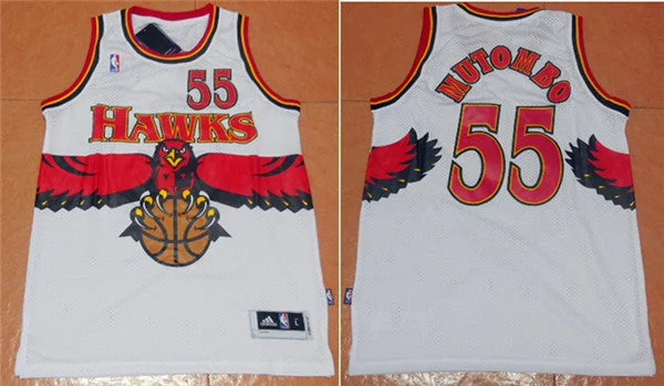 Hawks 55 Dikembe Mutombo White Throwback Stitched Basketball Jersey