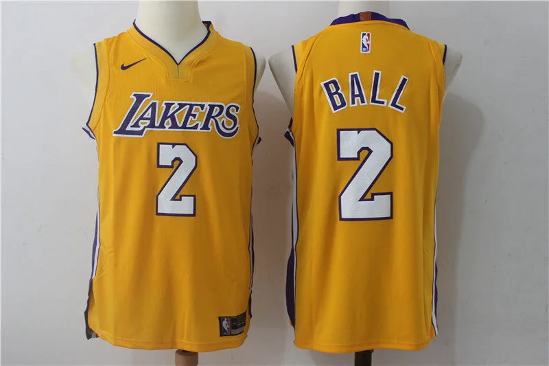 Lakers 2 Lonzo Ball Yellow Authentic Basketball Jersey(Without the sponsor logo)