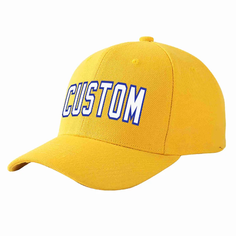 Custom Gold White-Royal Curved Eaves Sport Baseball Cap Design for Men/Women/Youth