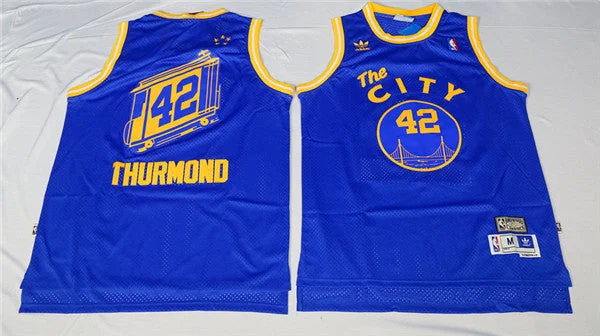 Warriors 42 Nate Thurmond Blue Cityscape Hardwood Classics Swingman Basketball Jersey