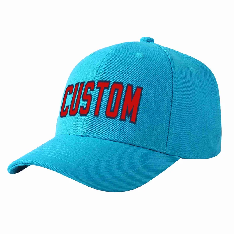 Custom Aqua Red-Navy Curved Eaves Sport Baseball Cap Design for Men/Women/Youth