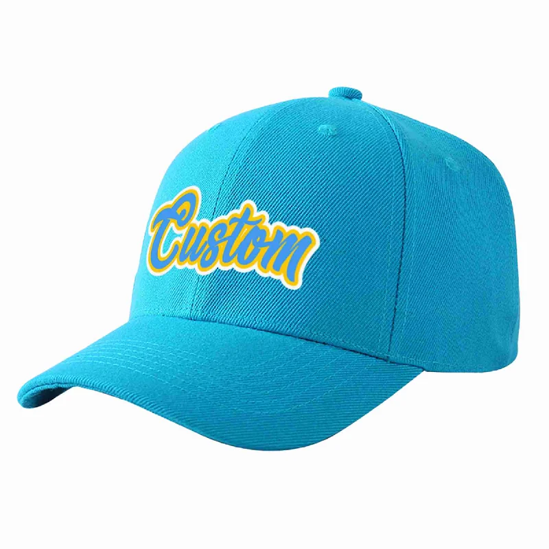 Custom Aqua Powder Blue-Gold Curved Eaves Sport Baseball Cap Design for Men/Women/Youth