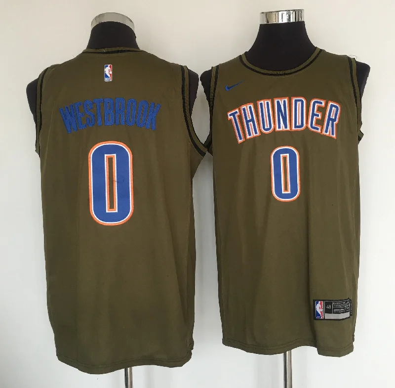 Thunder 0 Russell Westbrook Olive Swingman Basketball Jersey