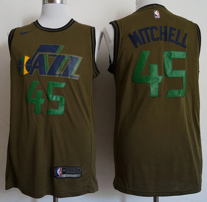 Jazz 45 Donovan Mitchell Olive Swingman Basketball Jersey