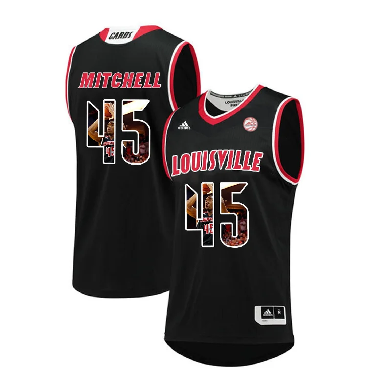 Louisville Cardinals 45 Donovan Mitchell Black With Portrait Print College Basketball Basketball Jersey