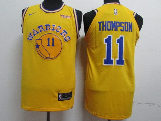 Warriors 11 Klay Thompson Yellow Throwback Authentic Basketball Jersey