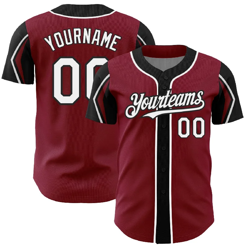 Custom Crimson White-Black 3 Colors Arm Shapes Authentic Baseball Jersey