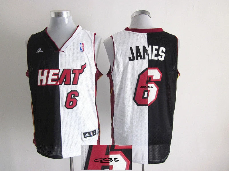 Heat 6 James White & Black Split Signature Edition Basketball Jerseys