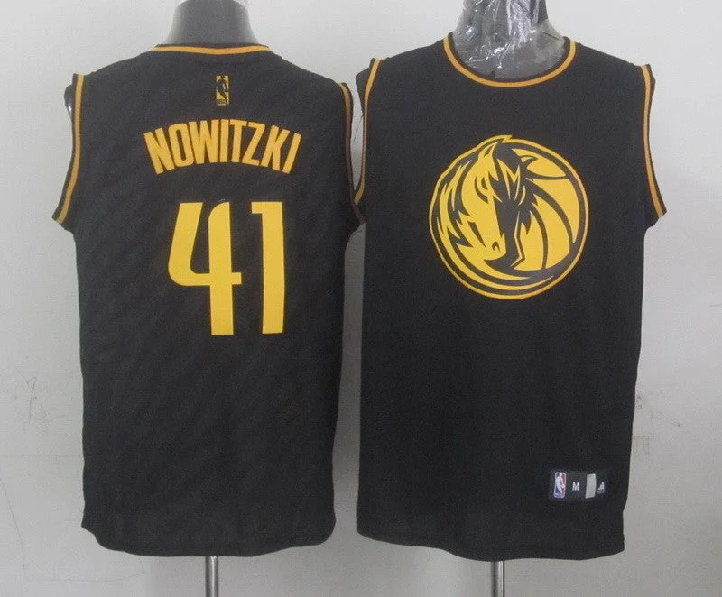 Mavericks 41 Nowitzki Black Precious Metals Fashion Basketball Jerseys