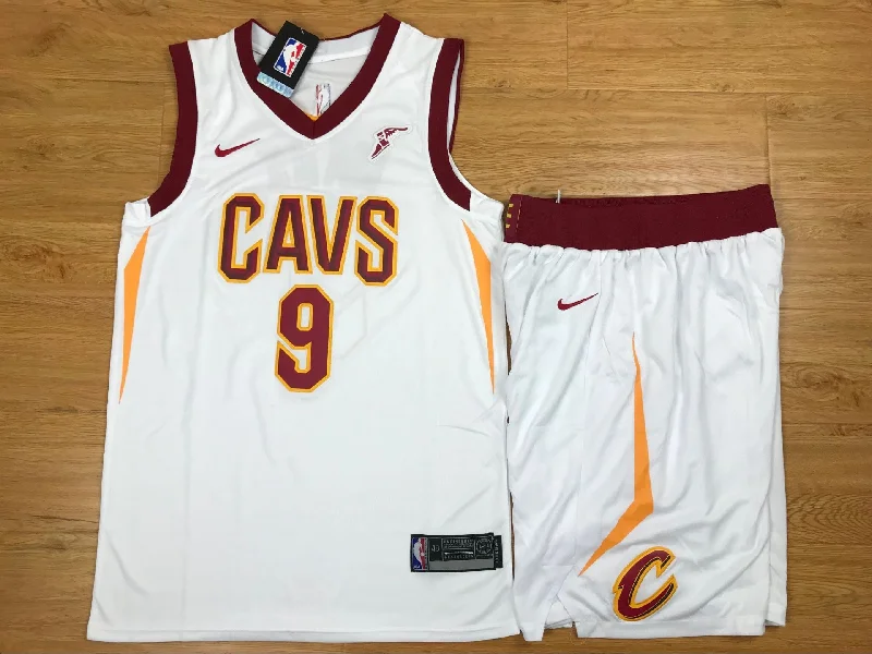 Cavaliers 9 Dwyane Wade White Swingman Basketball Jersey(With Shorts)