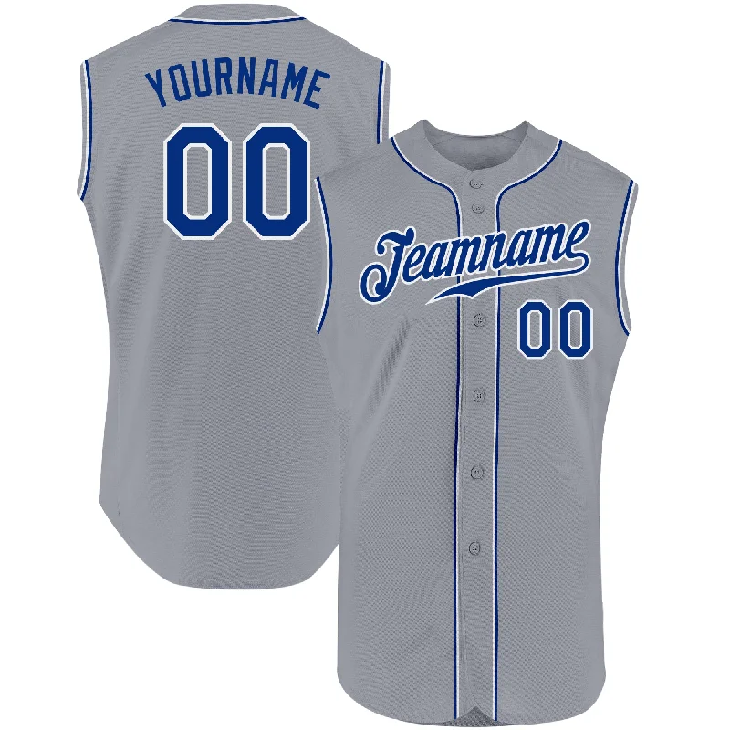 Custom Gray Royal-White Authentic Sleeveless Baseball Jersey