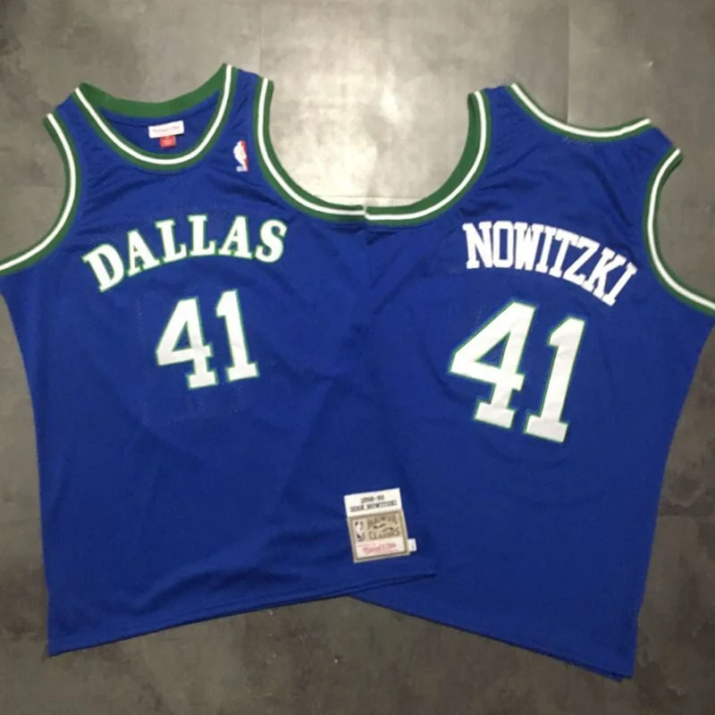 Mavericks 41 Dirk Nowitzki Blue 1994-95 Hardwood Classics Basketball Jersey