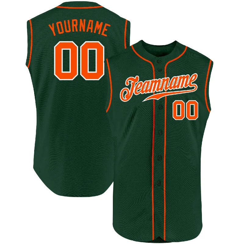 Custom Green Orange-White Authentic Sleeveless Baseball Jersey