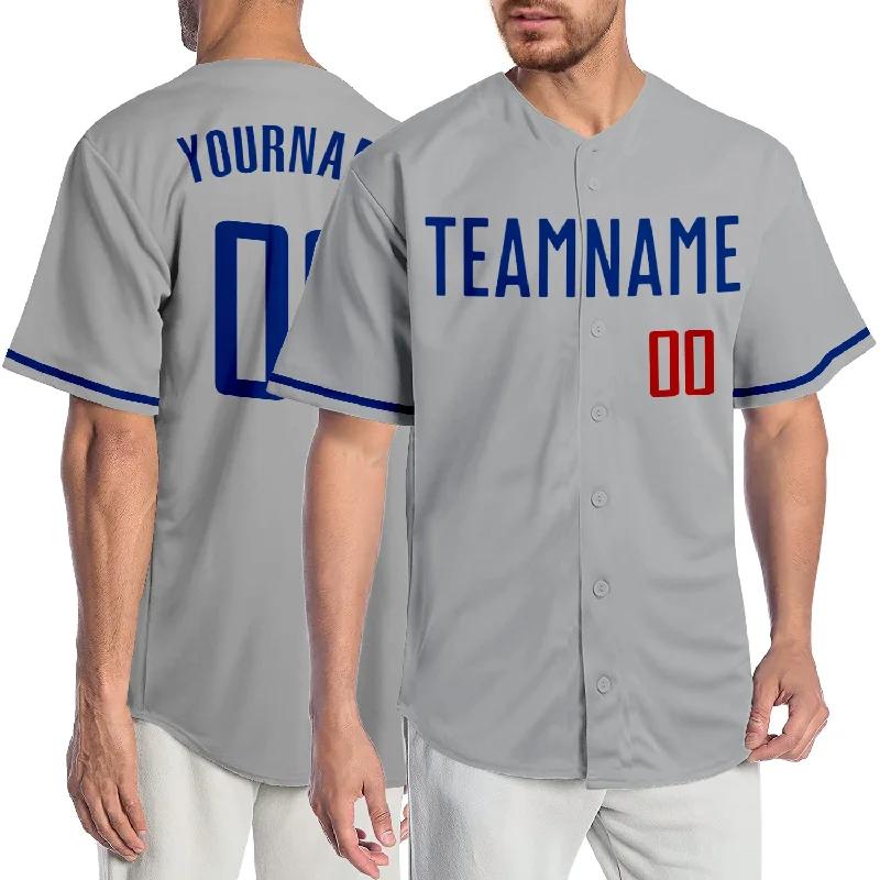 Custom Gray Royal-Red Authentic Baseball Jersey