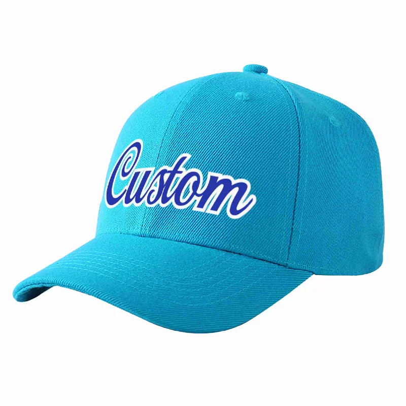 Custom Aqua Royal-White Curved Eaves Sport Baseball Cap Design for Men/Women/Youth