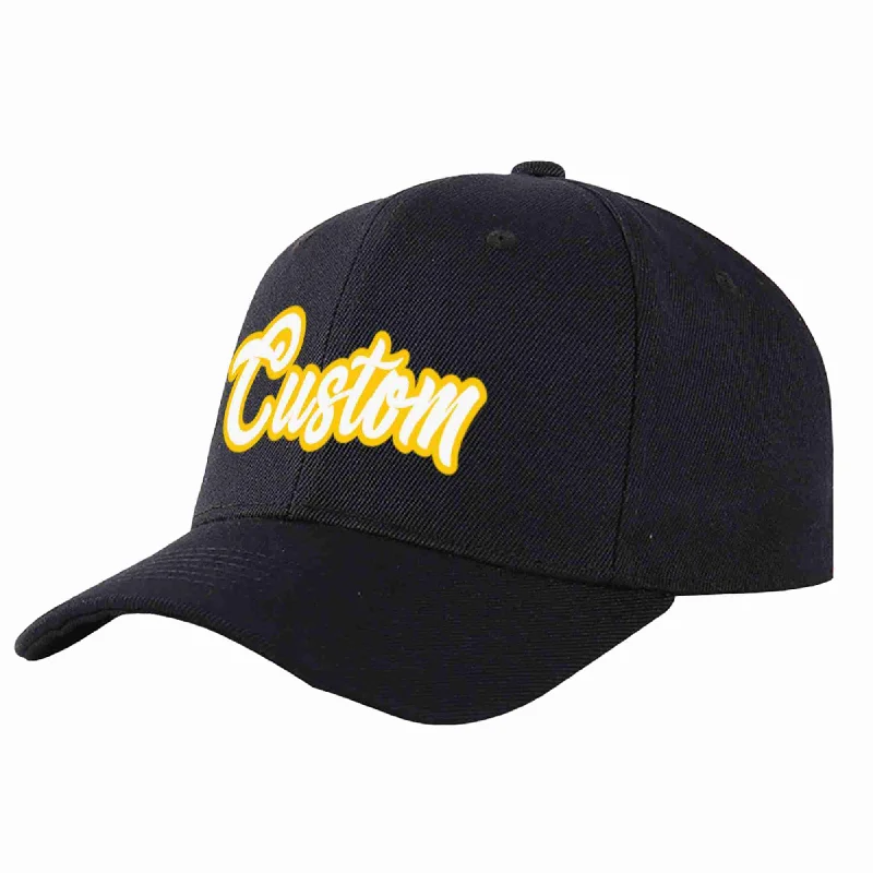 Custom Black White-Gold Curved Eaves Sport Baseball Cap Design for Men/Women/Youth