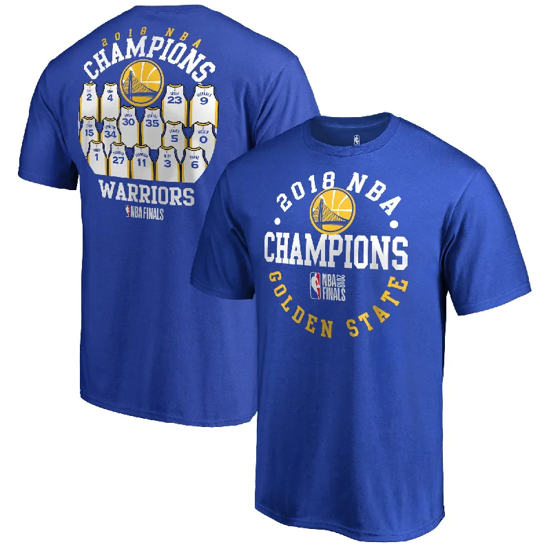 Golden State Warriors Fanatics Branded 2018 Finals Champions Elevate the Game Basketball Jersey Roster T-Shirt Royal