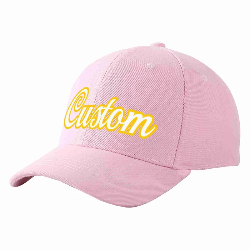 Custom Pink White-Gold Curved Eaves Sport Baseball Cap Design for Men/Women/Youth