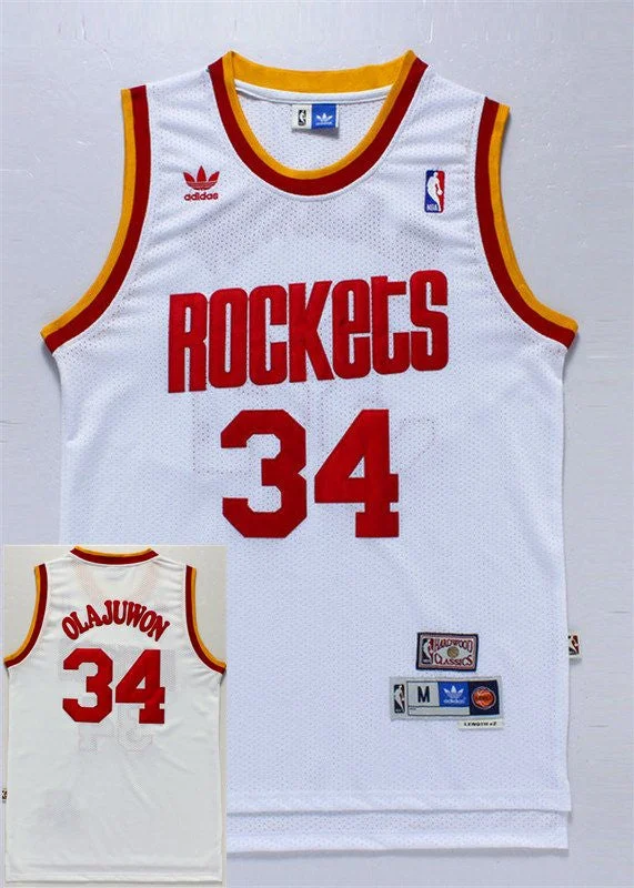 Rockets 34 Hakeem Olajuwon White Hardwood Classics Basketball Jersey