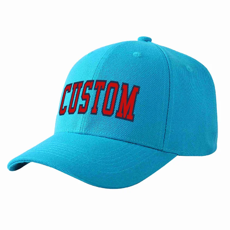 Custom Aqua Red-Navy Curved Eaves Sport Baseball Cap Design for Men/Women/Youth